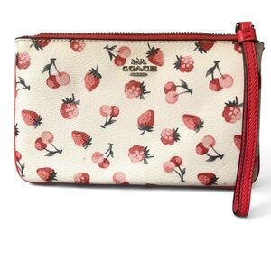 Coach Strawberry Print Wristlet Wallet In Red/White